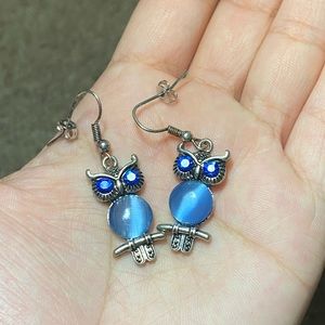 Blue owl earrings